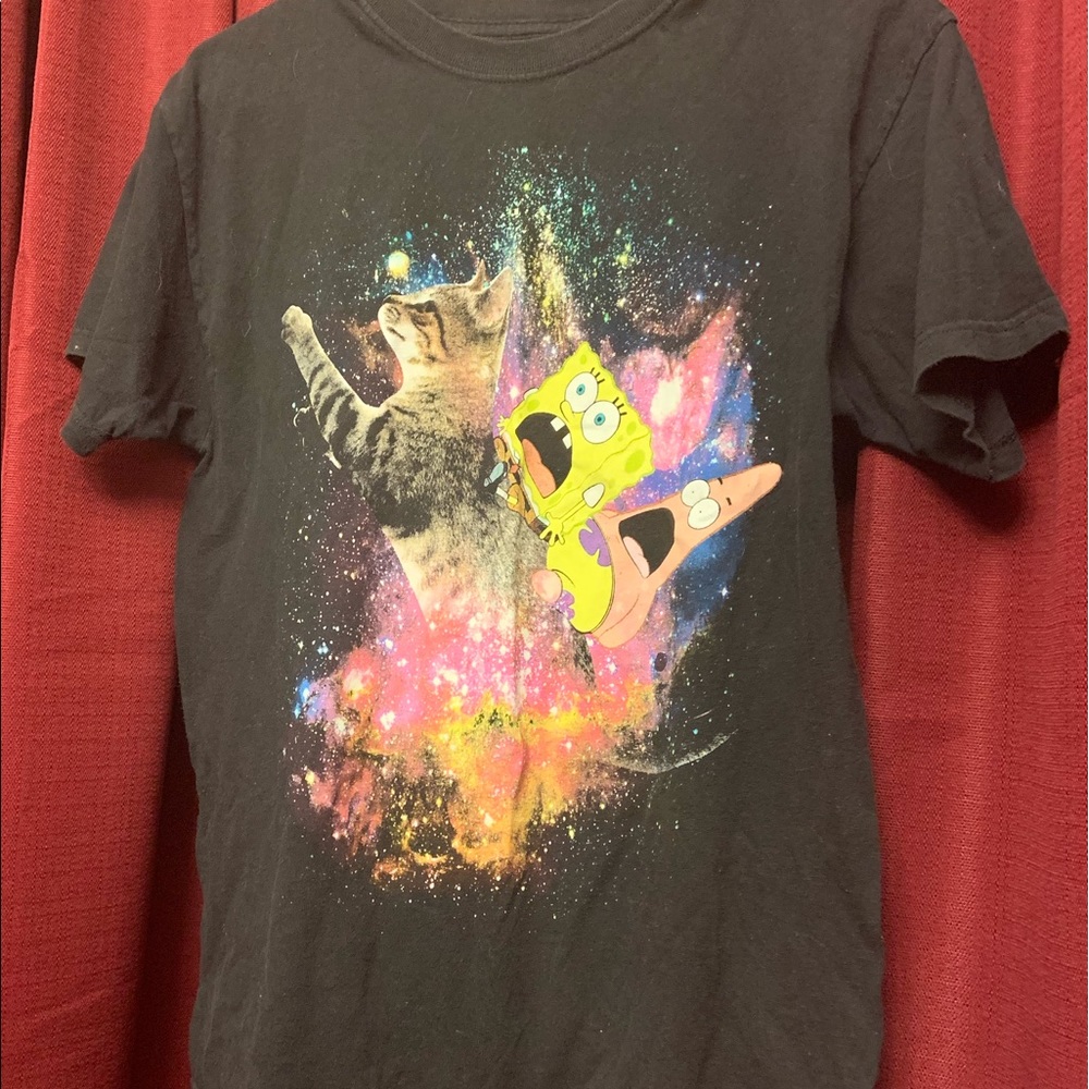 Sponge Bob Squarepants-Black Short sleeved T-Shirt